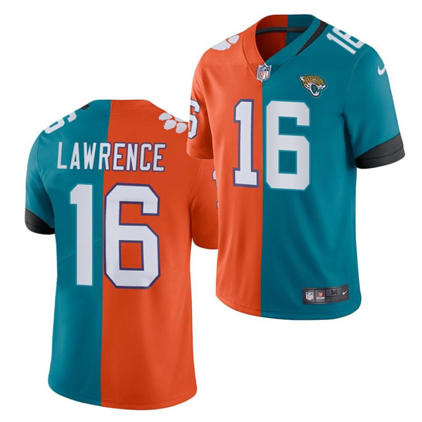 Men's Jacksonville Jaguars #16 Trevor Lawrence 2021 Teal & Orange Draft NFL Split Vapor Untouchable Limited Stitched Jersey